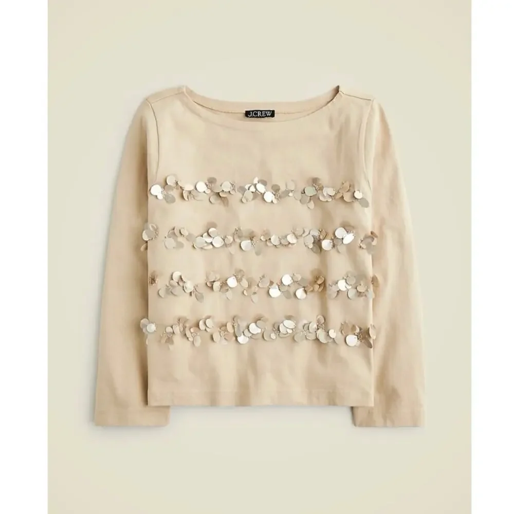 J. Crew Mariner Jersey Long-Sleeve T-Shirt Embellishment Light Khaki S NWT